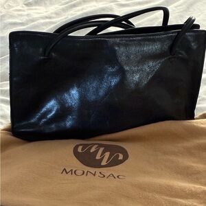 Monsac Elegant Black Leather Shoulder Bag